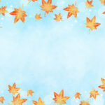 【無料素材】もみじの水彩背景・ブルー背景に紅いもみじ