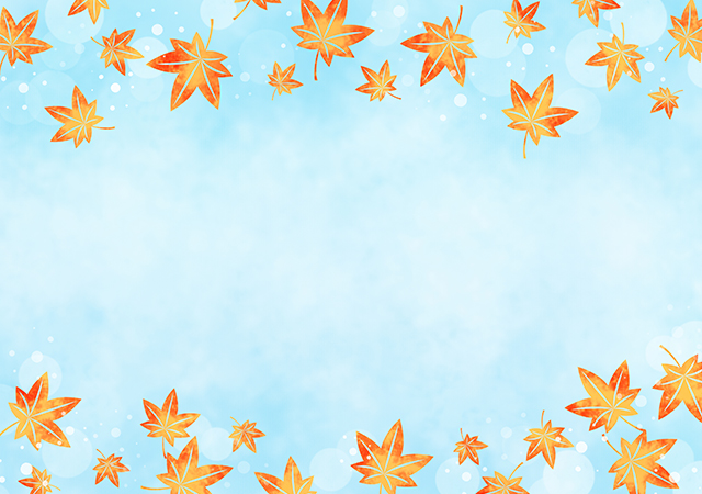 【無料素材】もみじの水彩背景・ブルー背景に紅いもみじ