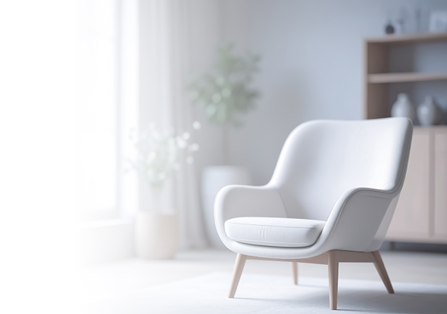 【無料素材】アームチェアと観葉植物の室内・余白あり