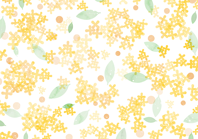 【無料素材】キンモクセイの水彩背景_白背景