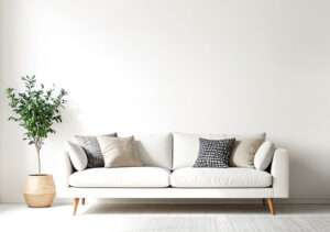 【無料素材】ナチュラルなソファ空間（白壁・観葉植物）