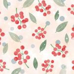 【無料素材】冬を彩る南天の水彩背景・ゴールドオレンジ