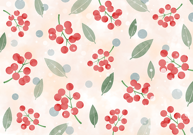 【無料素材】冬を彩る南天の水彩背景・ゴールドオレンジ