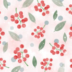 【無料素材】冬を彩る南天の水彩背景・ピンクベージュ