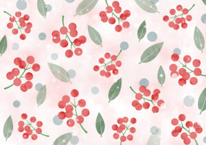 【無料素材】冬を彩る南天の水彩背景・ピンクベージュ