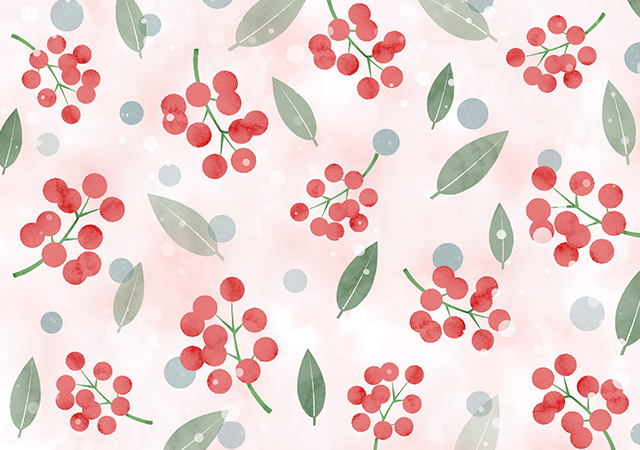 【無料素材】冬を彩る南天の水彩背景・ピンクベージュ