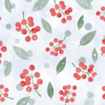 【無料素材】冬を彩る南天の水彩背景・ブルーグレー