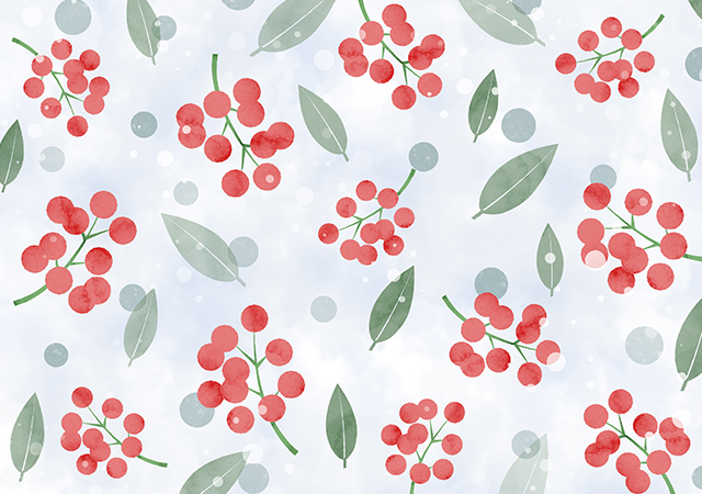 【無料素材】冬を彩る南天の水彩背景・ブルーグレー