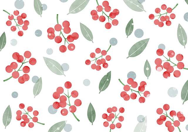 【無料素材】冬を彩る南天の水彩背景・背景白