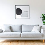 【無料素材】北欧風インテリアのグレーのソファ空間