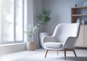 【無料素材】明るい日差しのアームチェアのある室内