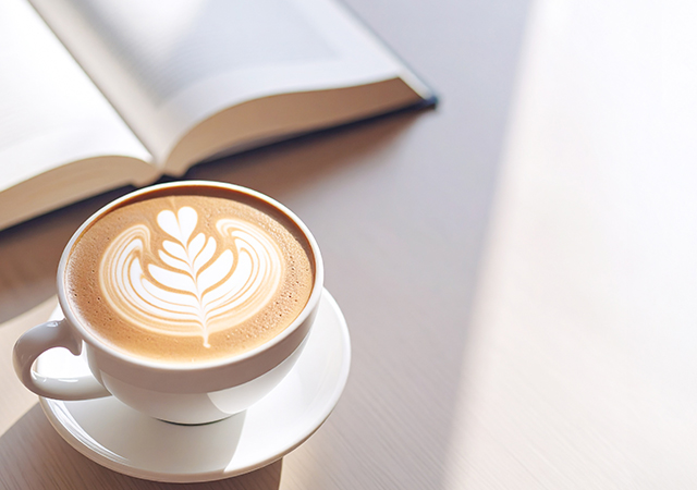 【無料素材】本とカフェラテのリラックスシーン01