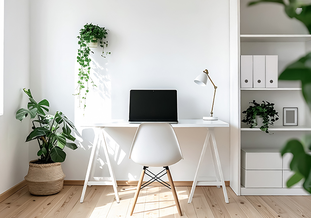 【無料素材】植物と自然光のナチュラルなワークスペース