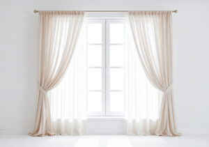 【無料素材】透け感のあるカーテンがある窓（ドレープ）