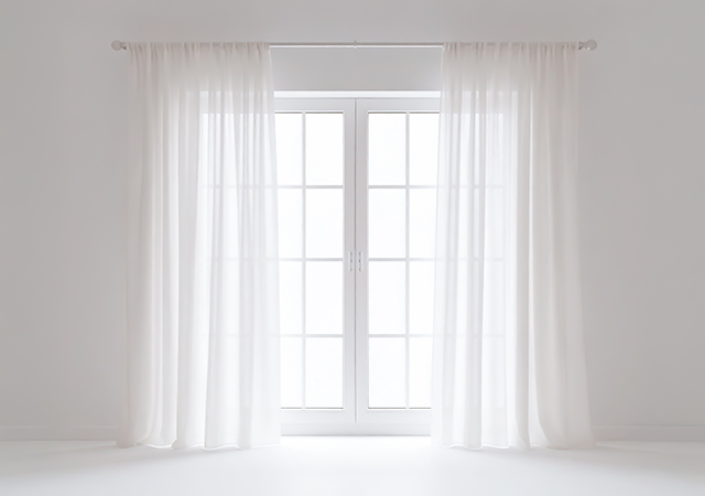 【無料素材】透け感のあるカーテンがある窓（レース）