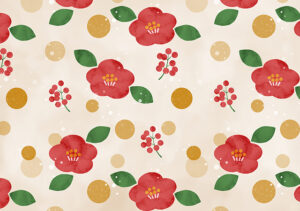 ゴールドベージュ_南天ツバキ背景