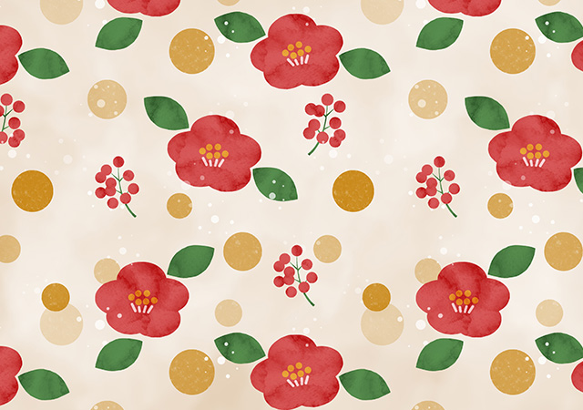 ゴールドベージュ_南天ツバキ背景