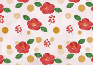 ピンクベージュ_南天ツバキ背景