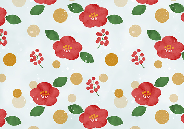 ブルーグレー_南天ツバキ背景